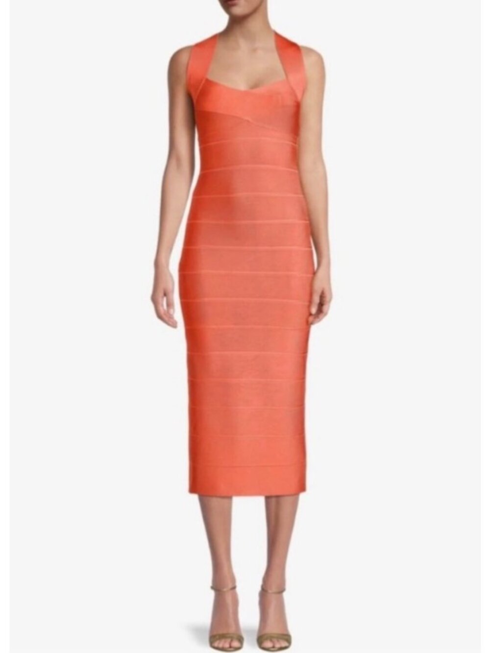 NWT Herve Leger Paris Coral Bandage Cross Strap Midi Dress